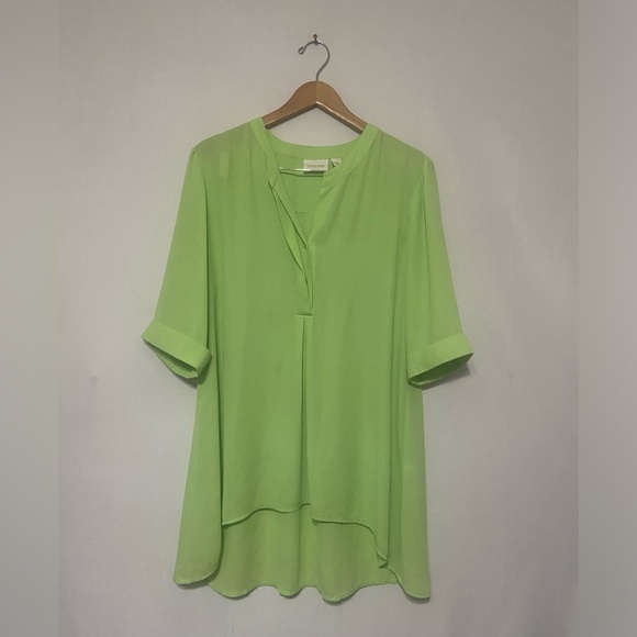 Chico's EUC lime green high low popover top with 1/4 button down rolled sleeve L - Picture 1 of 5